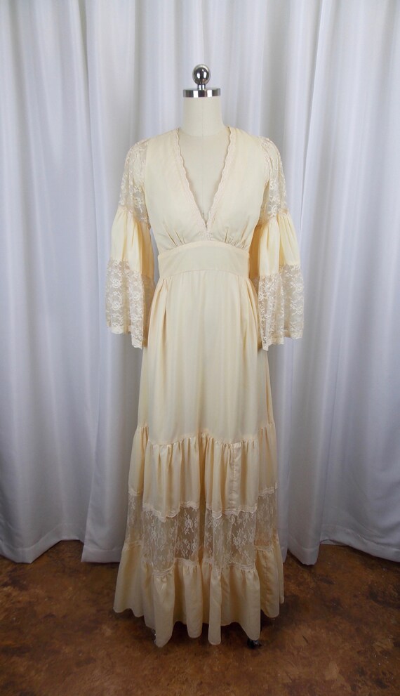 Gunne Sax 1970's Ivory Full Length Dress Vintage W