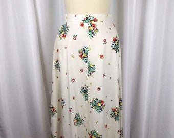 1970's Floral Print Maxi Skirt Cotton Size Small