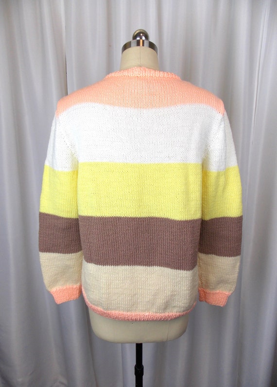 Vintage Hand Knit Cardigan Sweater Stripe Pattern… - image 5