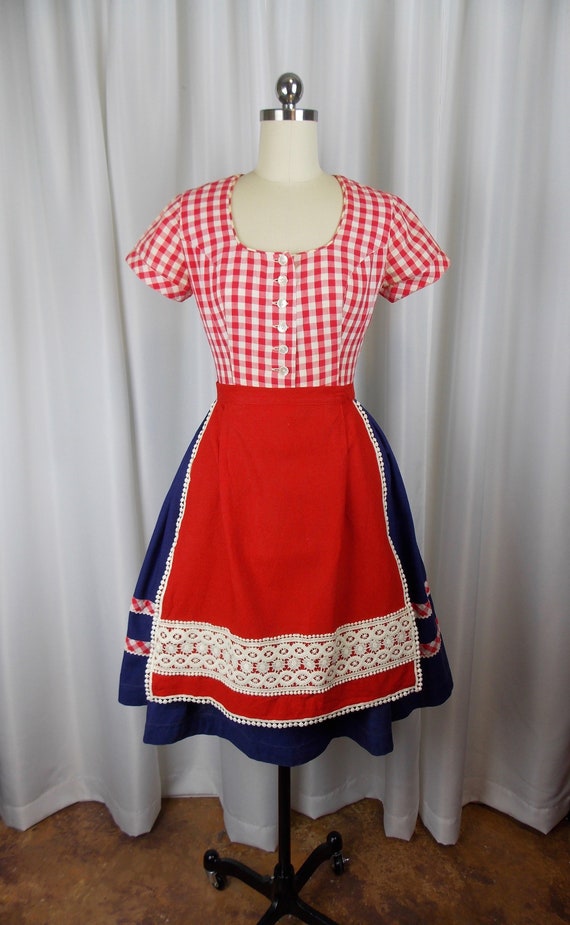 Womens Vintage Folk Dress Bavarian Austrian German