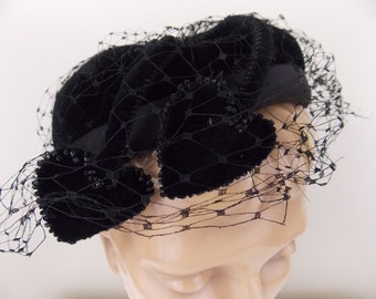 Vintage 1950s Jami Exclusive Navy Felt Cocktail Hat W  display picture 2