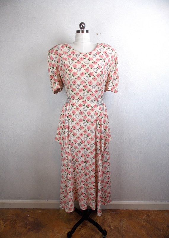 1990's C.H.U. Dress Floral Print 1930's Style Size