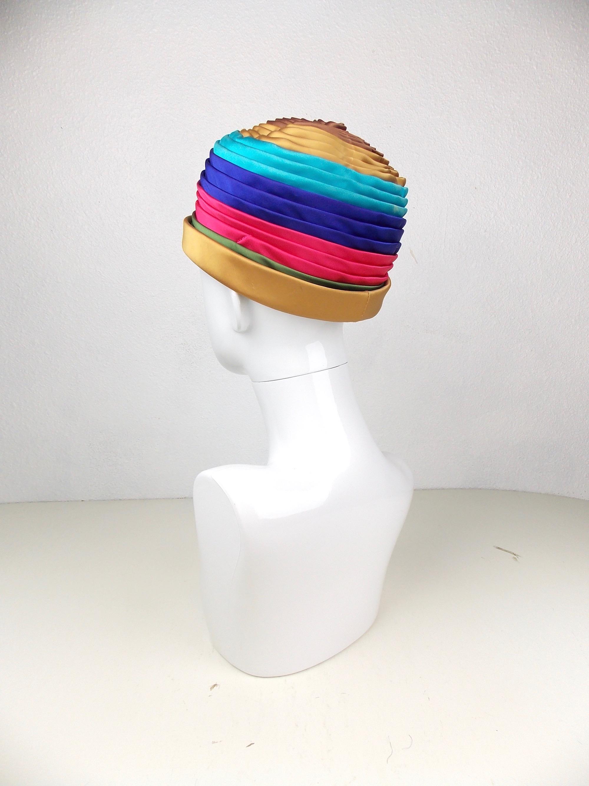 Vintage Multi Color Satin Pillbox Hat Mr John Classic - Etsy display picture 1