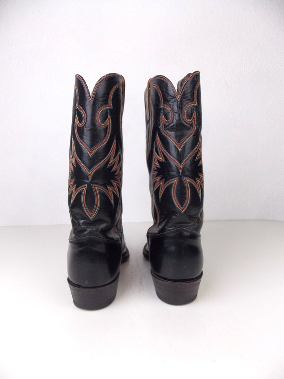 Vintage Black Leather Cowboy Boots with Multicolo… - image 3