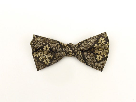 Vintage Clip On Brown and Yellow Bow Tie 1950's 1… - image 1