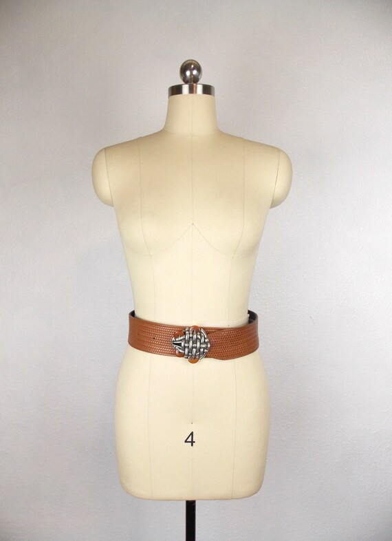 Wide Brown Leather Statement Belt - image 5