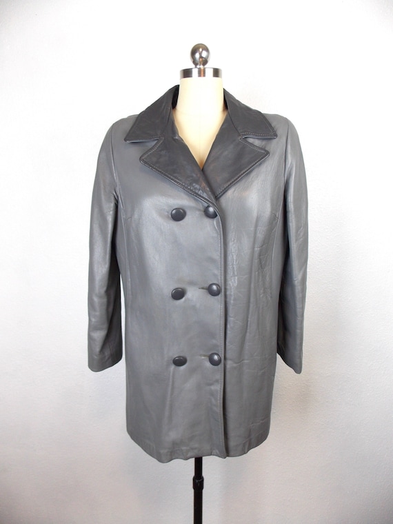 1960's Woman's Leather Jacket Coat Two Tone Gray D