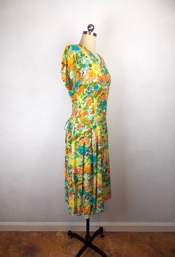 1990's Floral Drop Waist Dress - image 3