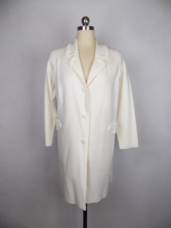 1960's White Sweater Coat LeRoy Knitwear Size L