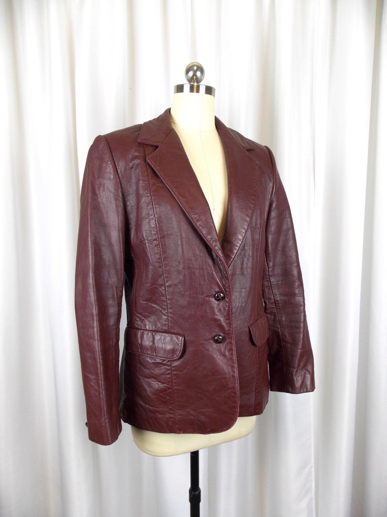 Tony Lama Womens Leather Blazer Jacket 1980's Oxblood Red image 3