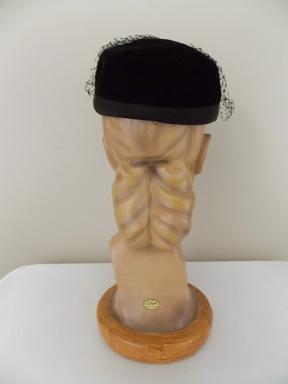 Black Felt Cocktail Hat with Netting - image 4