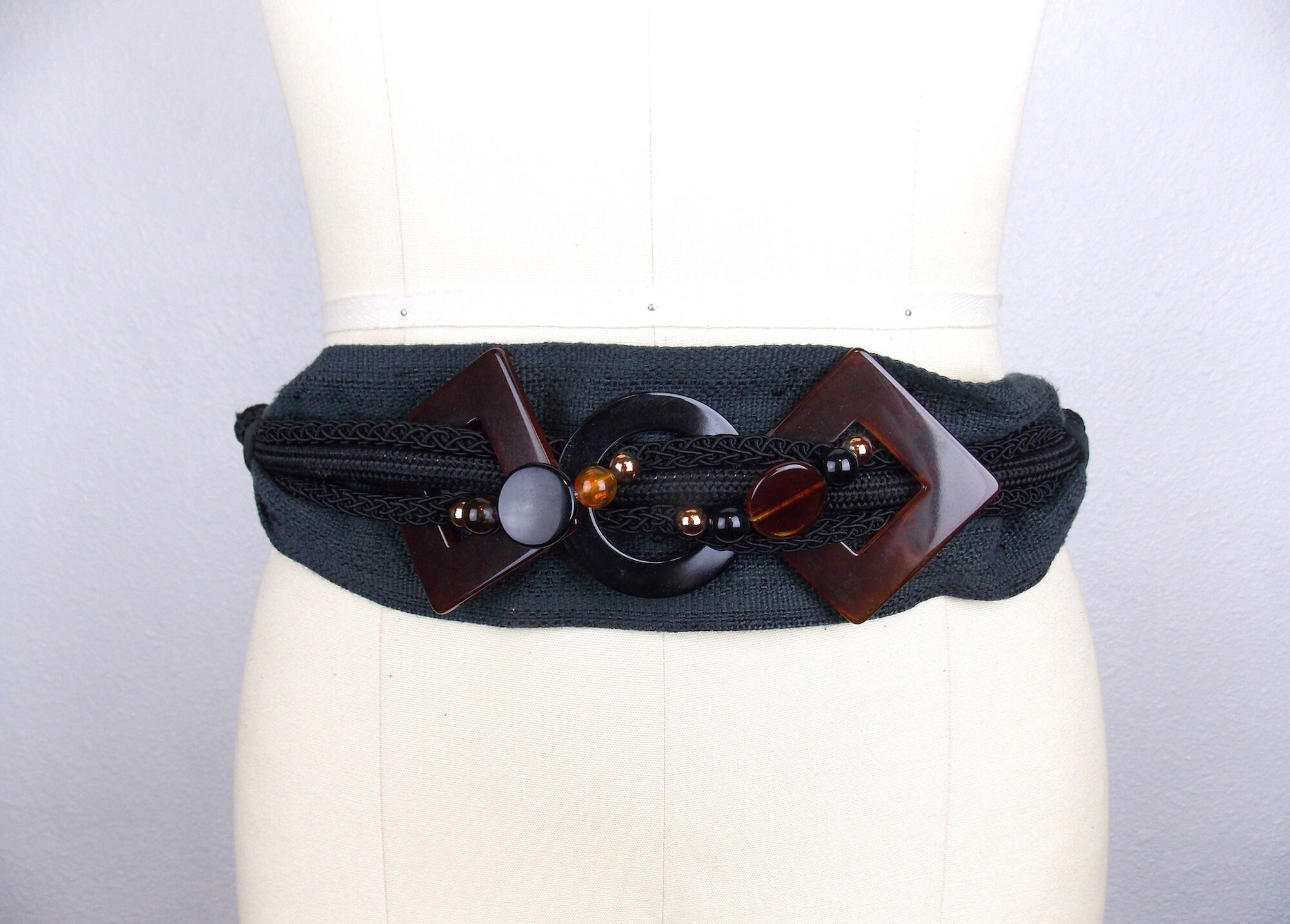 NATORIous belt black medallion and bead‎ lucite on stretch cords VTG Codina x Brogue Floral Embossed Jewels Studded Belt – BROGUE main image 4
