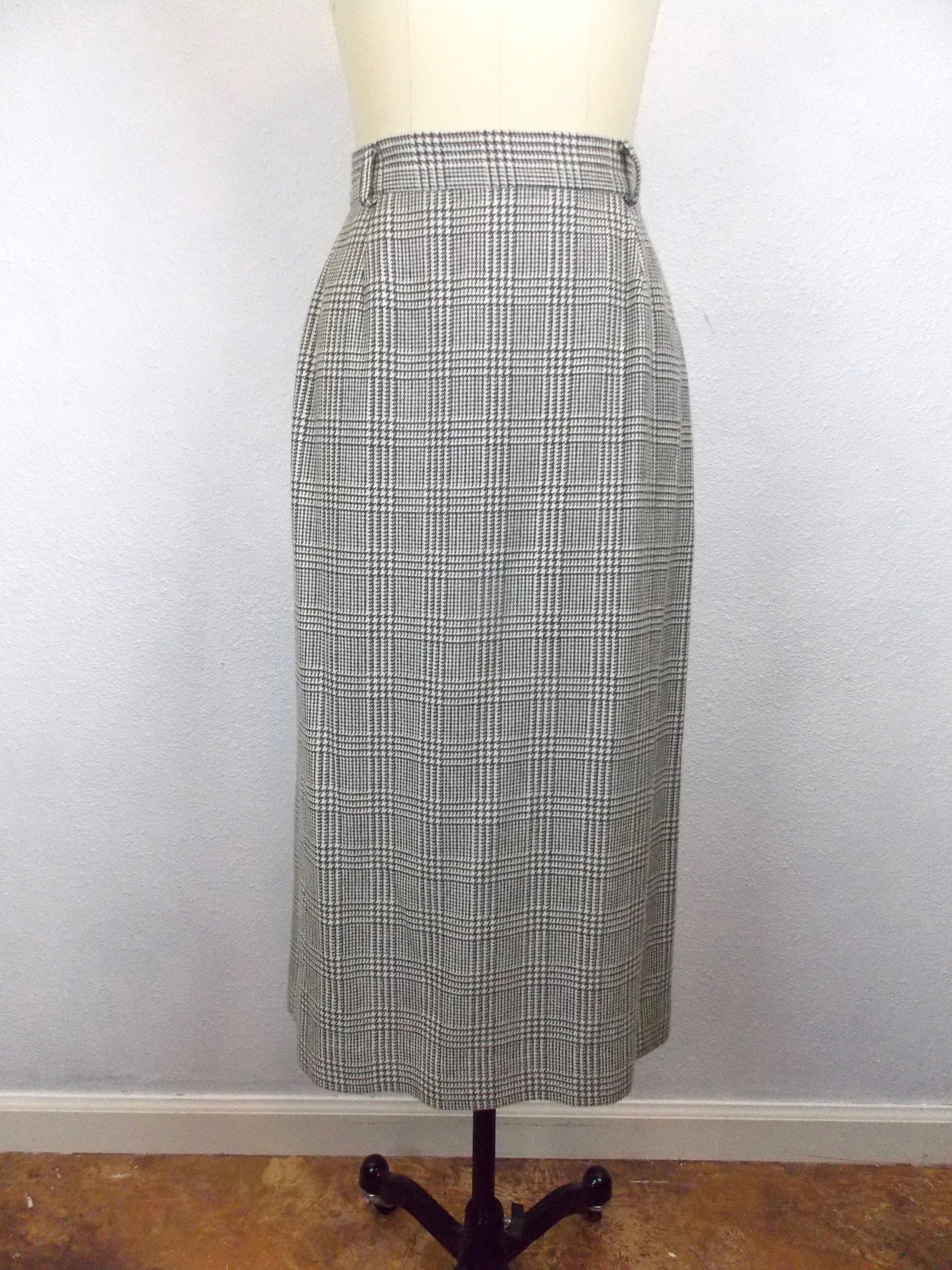 Gray Plaid Wool Skirt Straight Pencil Skirt Etsy