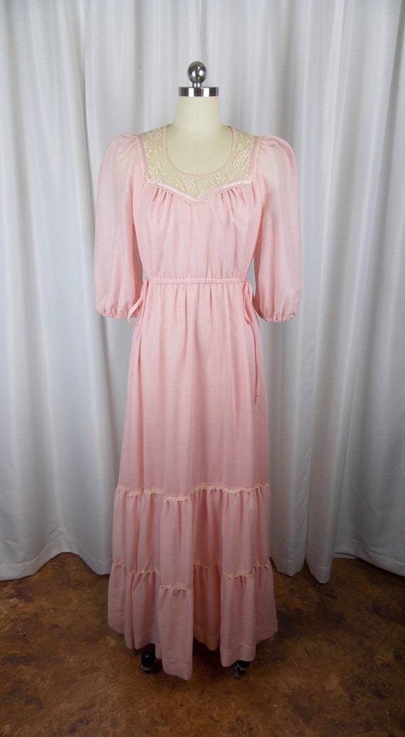1970's Pink Full Length Dress Boho Gunne Sax Style