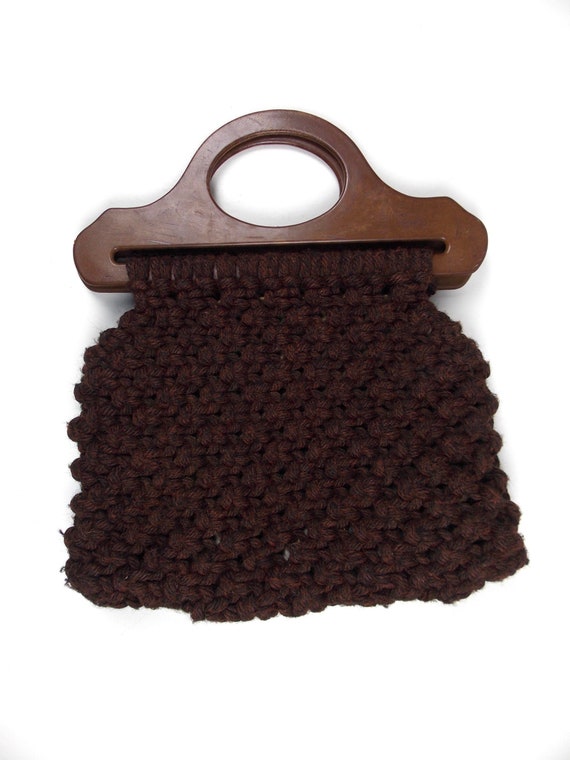 1970's Macrame Handbag Purse Chocolate Brown