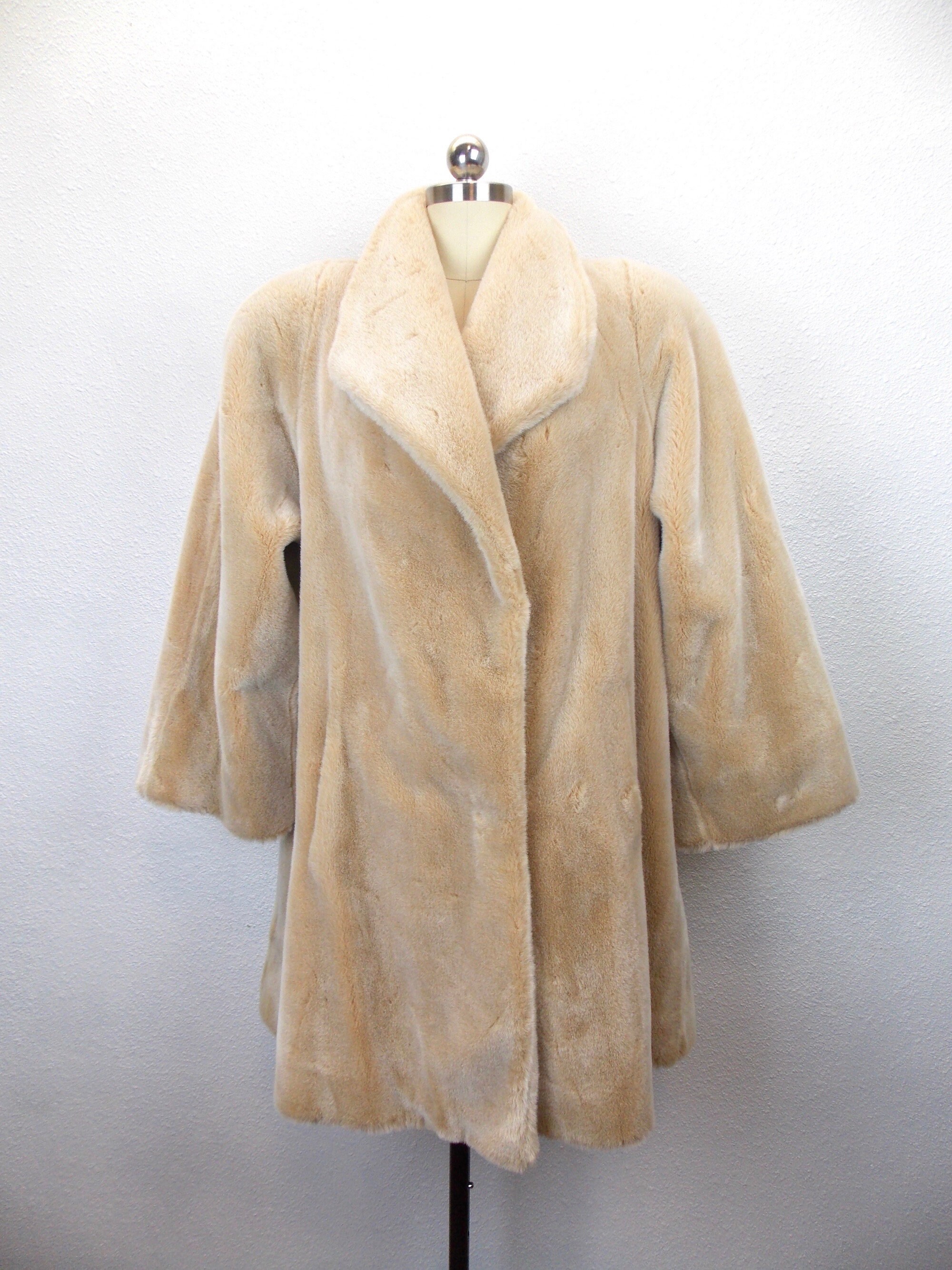 Vintage Tissval Faux Fur Coat in Light Brown Size S - Etsy