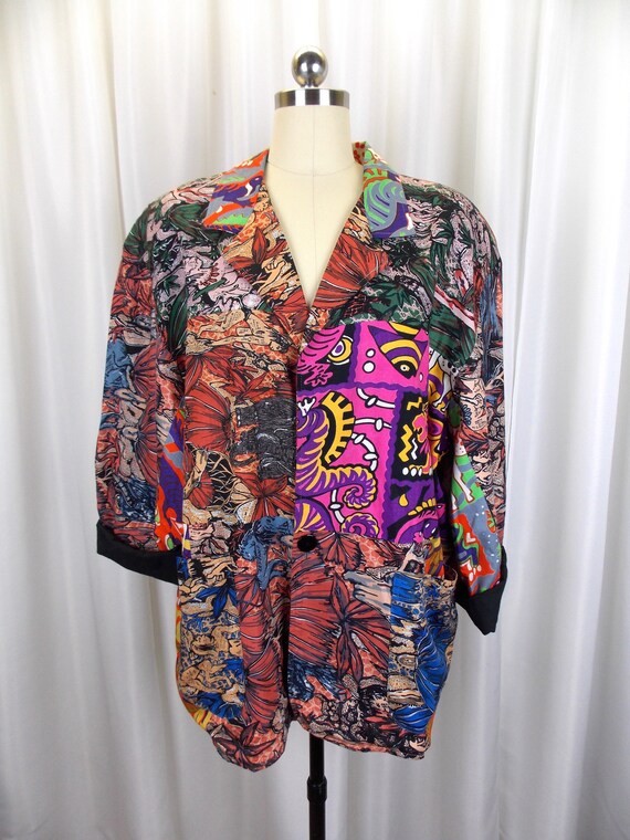 Ethnic Patchwork Print Jacket Blazer Flying Down … - image 1