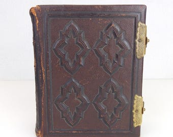 アンティークフォトアルバム 装飾レザー製花柄ゴールド栗色製本写真数