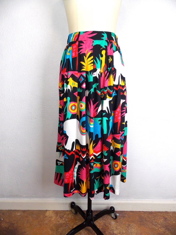 1980's Graphic Animal Print Skirt Rayon 27 Waist