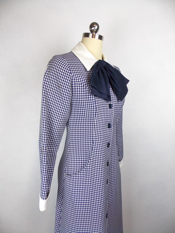 1970's Blue Gingham Check Maxi Dress Poly Knit - image 3