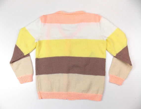 Vintage Hand Knit Cardigan Sweater Stripe Pattern… - image 2