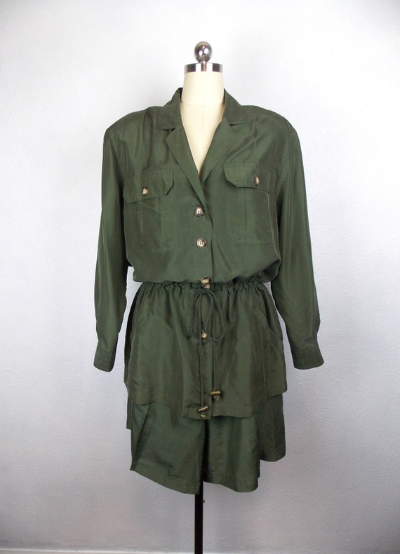 1990's FORENZA Silk Suit Jacket and Shorts Khaki G