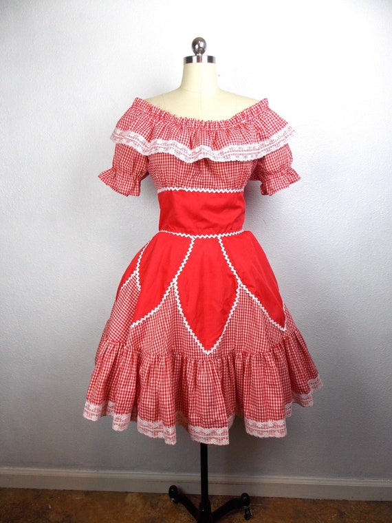 Vintage Red Gingham Square Dance Dress