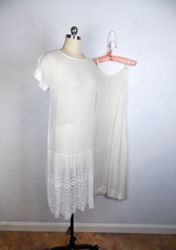 1920's White Dress with Under Slip XS