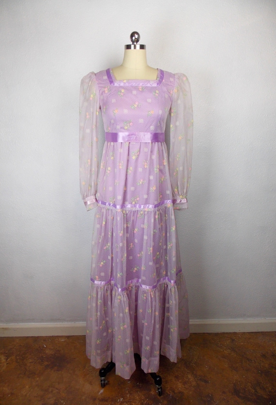 1970's Purple Maxi Dress Cottagecore