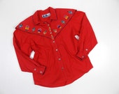 Vintage Red Western Wear Shirt with Kachina Figures