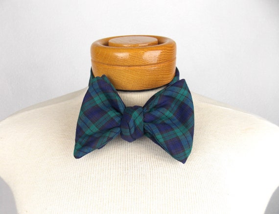 Blue and Green Plaid Bow Tie Resilio 1970's 1980's - image 1