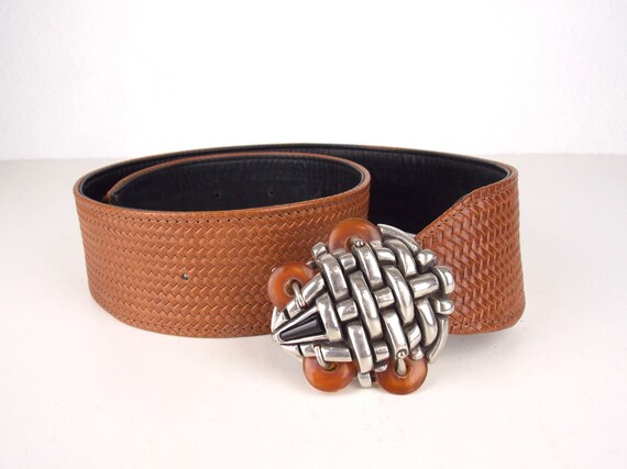 Wide Brown Leather Statement Belt - image 2