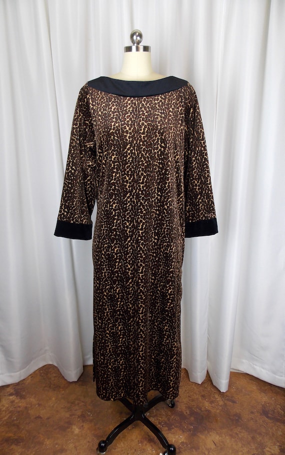 Animal Print Velour House Dress Robe Caftan 1990's