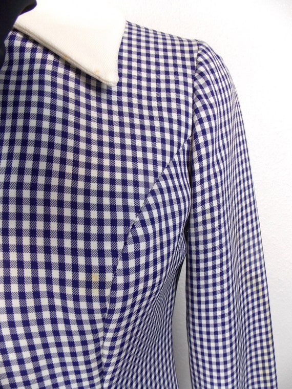 1970's Blue Gingham Check Maxi Dress Poly Knit - image 9