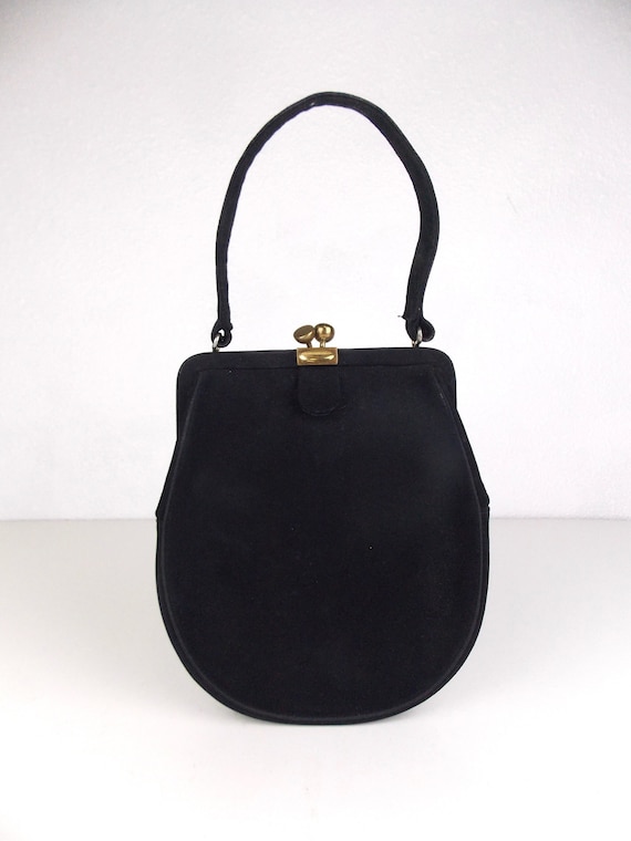 1950's Black Velour Covered Handbag Purse