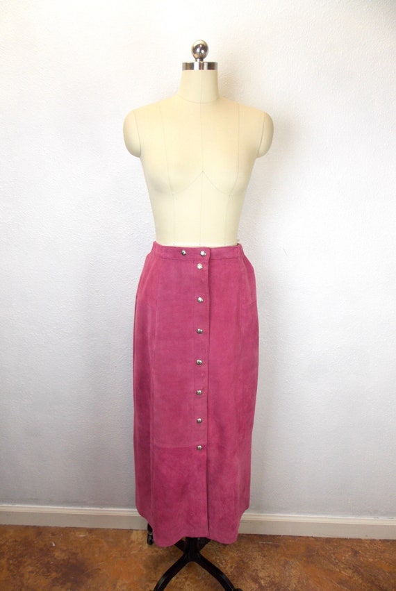 Pioneer Wear Pink Suede Leather Skirt Midi Length