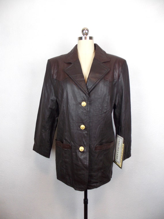 1990's NOS Braefair Leather Jacket Blazer Brown S… - image 1