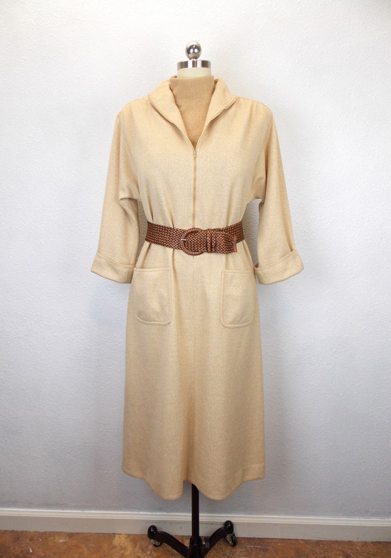 1970's Poly Knit Dress with Removable Dickey Coll… - image 1