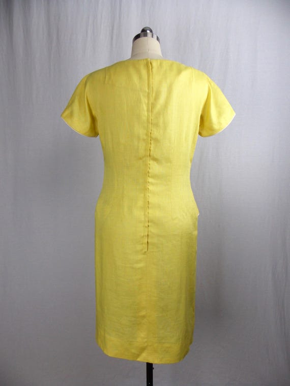 1960's Daffodil Yellow Linen Shift Dress "Chudiks… - image 4