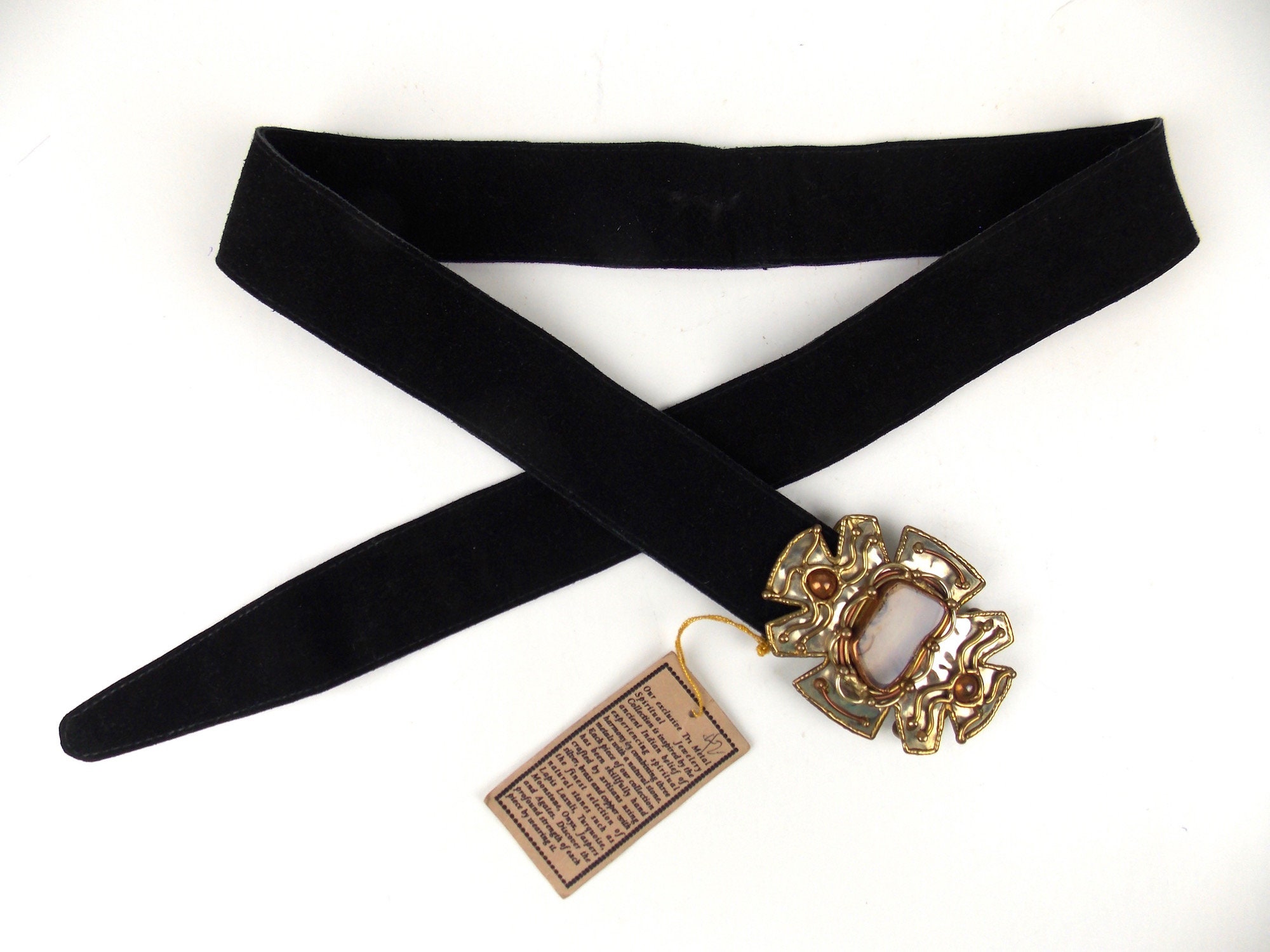 Handmade Black Suede Leather Statement Belt With Agate  display picture 3