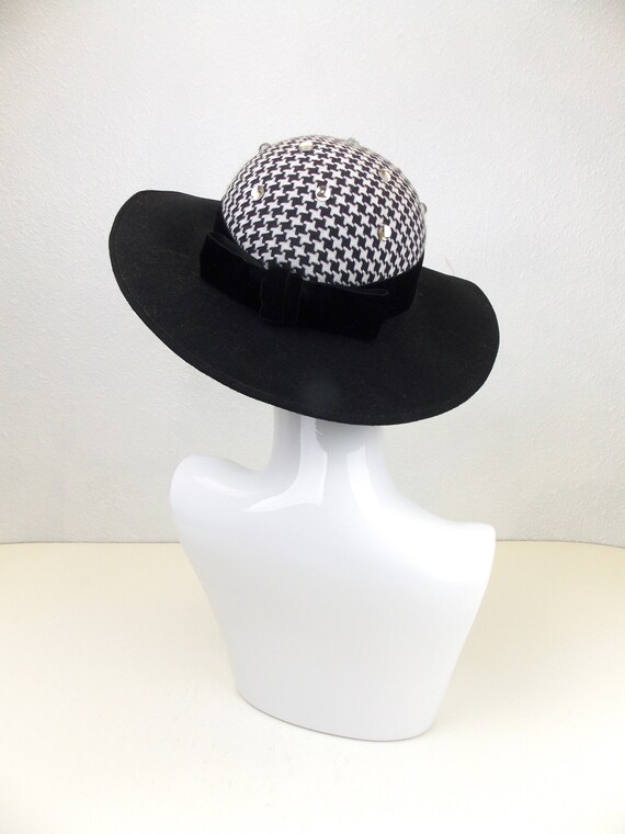 1980's Black and White Houndstooth and Rhinestone… - image 3