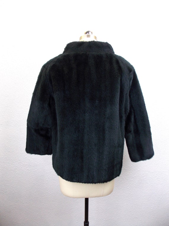 1960's Black Faux Fur Jacket Short Coat Size M - image 4