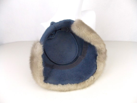 1940's 1950's Blue Felt Hat with Fur Trim - image 6