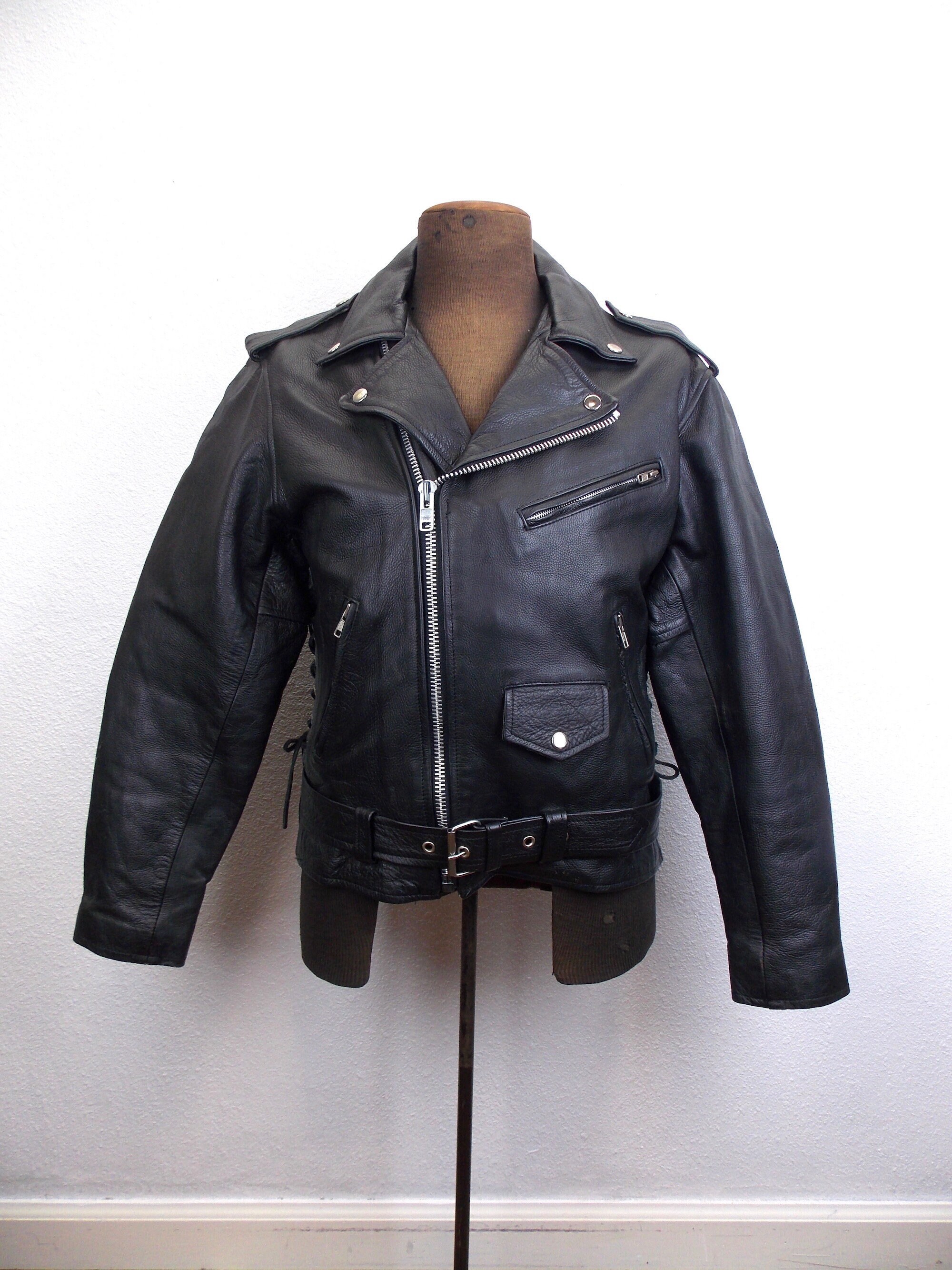 Vintage Black Leather Motorcycle Jacket Sz 40 - Etsy Vintage Black Leather Motorcycle Jacket Sz 40 - Etsy