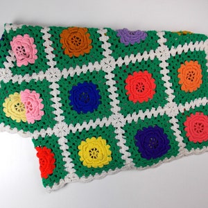 Roses Afghan Throw Cover Hand Crocheted Multi Color