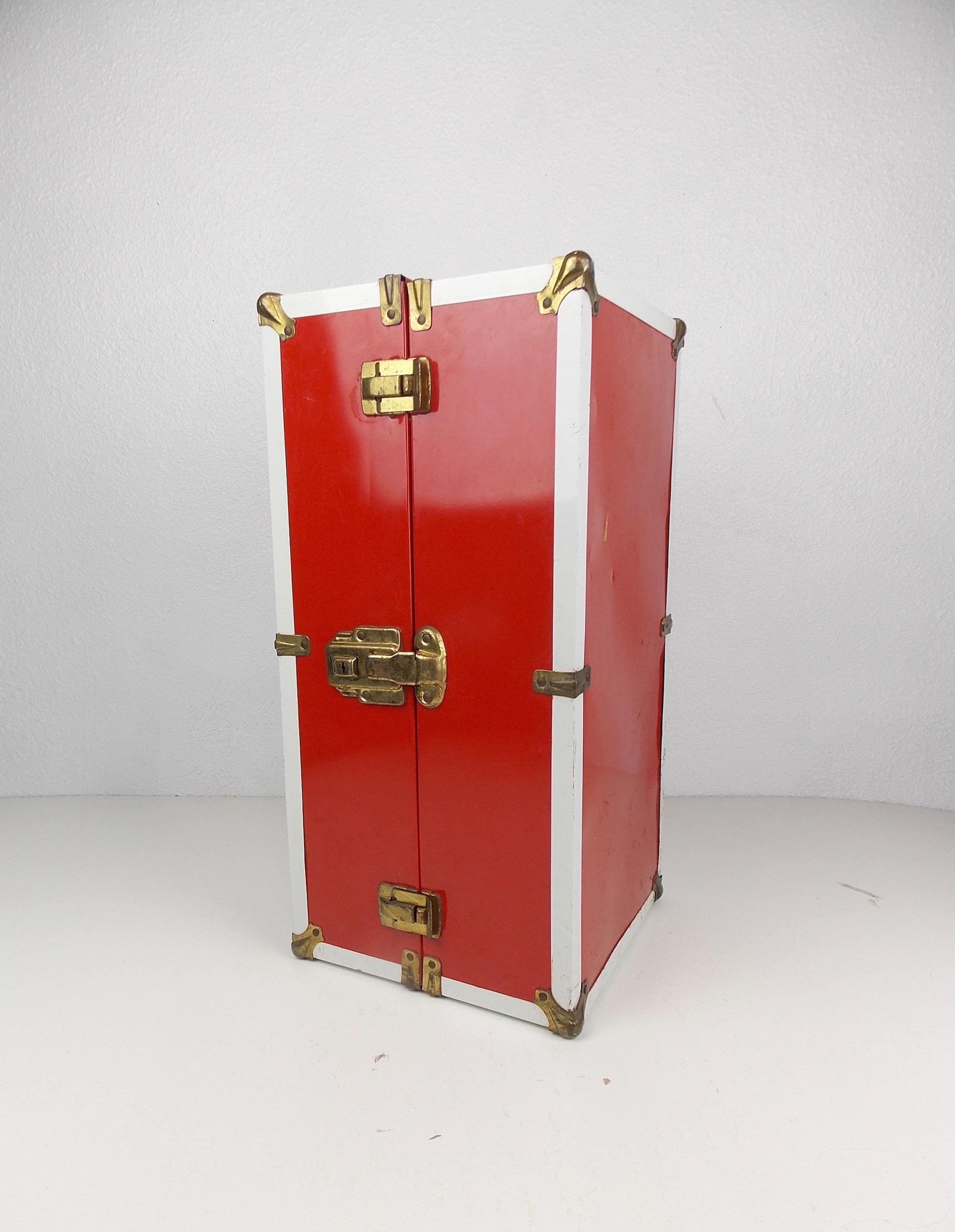 Vintage 1960s Doll Trunk: Red & White Metal, Brass Hardware - Etsy