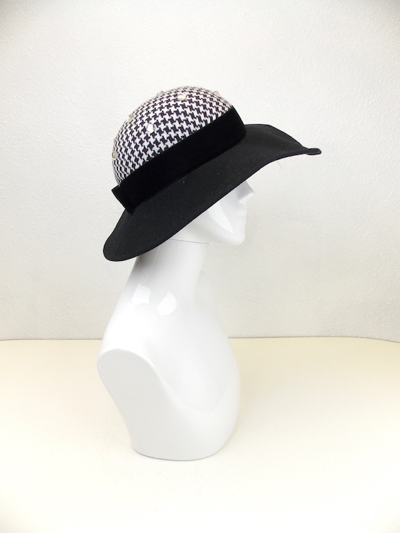 1980's Black and White Houndstooth and Rhinestone… - image 2