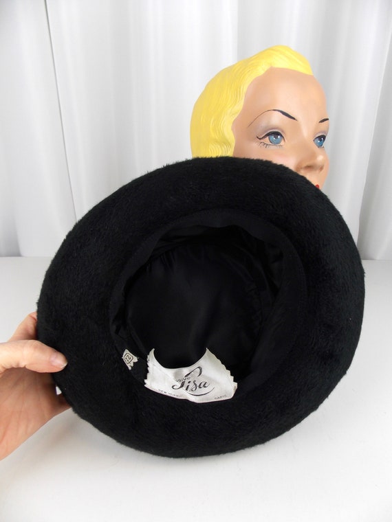 Black Felt Hat with Taupe and Black Satin 1950's … - image 5