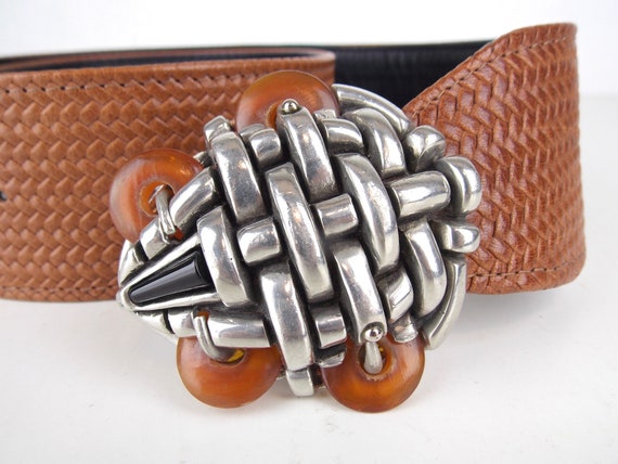 Wide Brown Leather Statement Belt - image 3