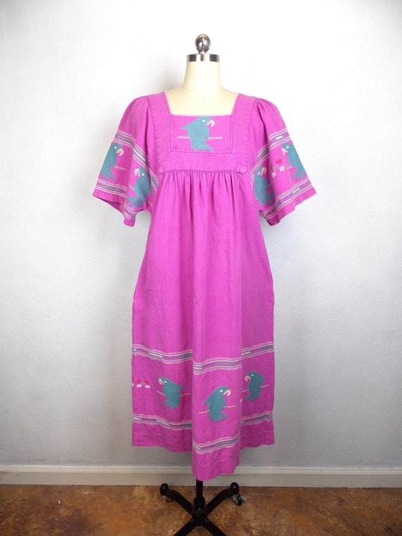 Vintage Guatemalan Caftan Dress 100% Cotton Big Ja